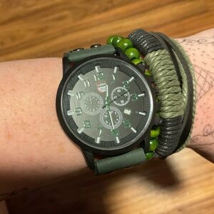 Black and Green Watch with Bracelet Set